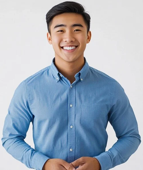穿着正装的微笑中国男人。